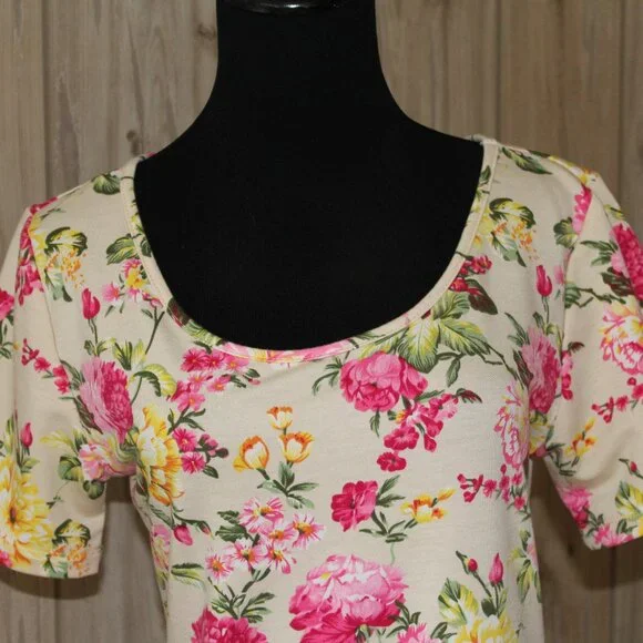 Tom's Ware Dress Casual Floral Print Pink Green New Bodycon Midi M - L Large EUC - Picture 3 of 11